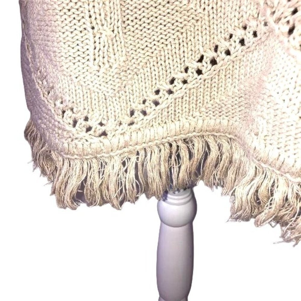 Yarnworks Handknit Dress Womens Size XL Tan Cotton Ramie Fringe Vintage Bohemian - Picture 5 of 10